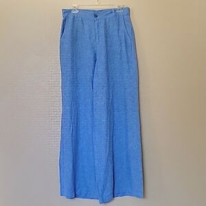 Nic + Zoe Womens Blue 31in Rumba Linen Blend Wide Leg Trouser Pants - Size 12